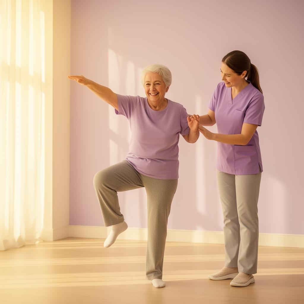 Therapist guiding a balance exercise